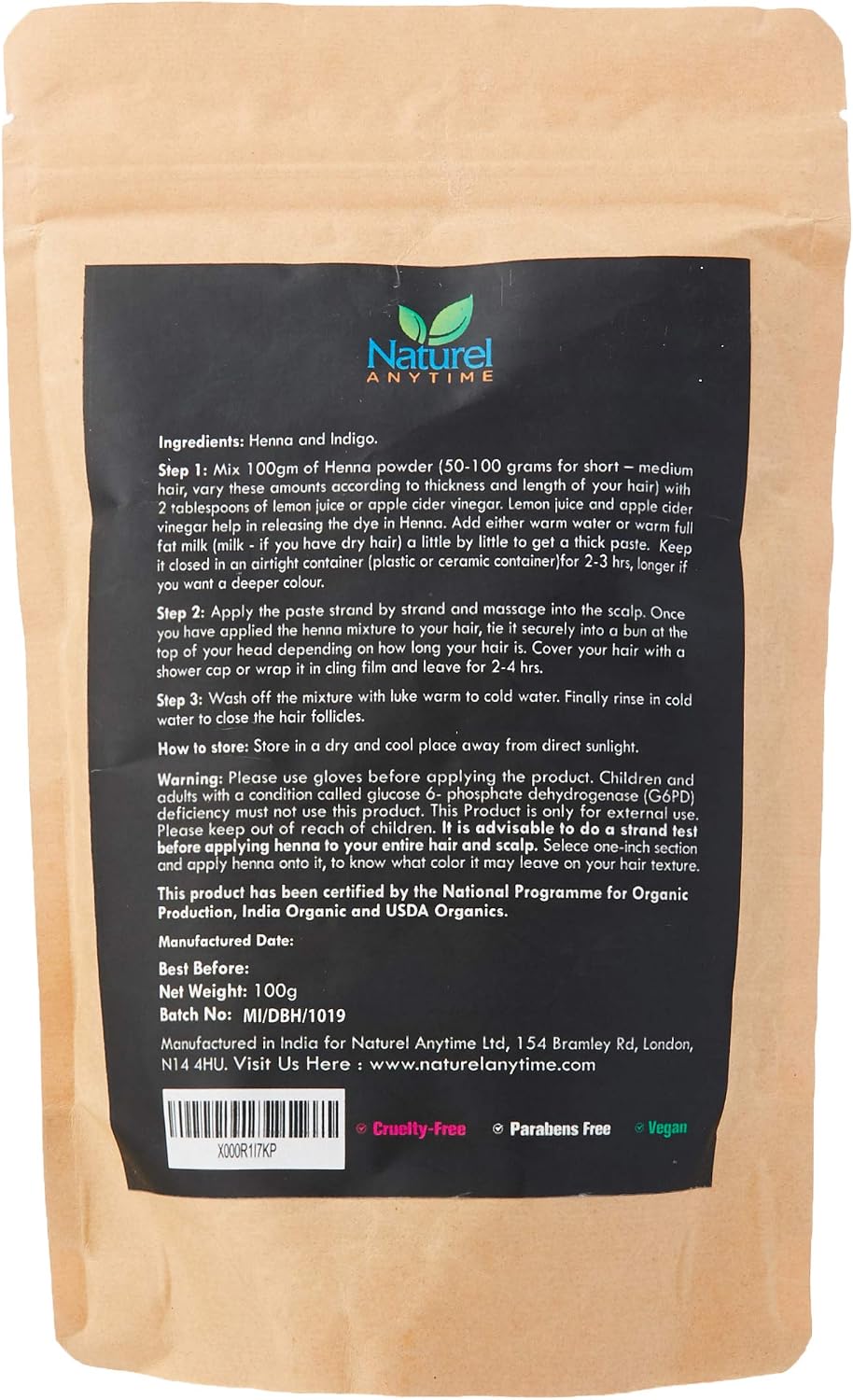 Organic Henna Dark Brown(with Indigo) some may need more Indigo MUST strand test, Light Green/Brown, 100 g (Pack of 1) - Image 3