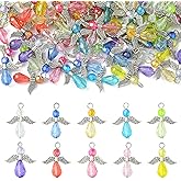 LiQunSweet 100 pcs 10 Style AB Color Plated Angel Acrylic Charms with Tibetan Styles Wings for DIY Jewelry Bracelet Necklace Earring Craft Bag Keychain Decor