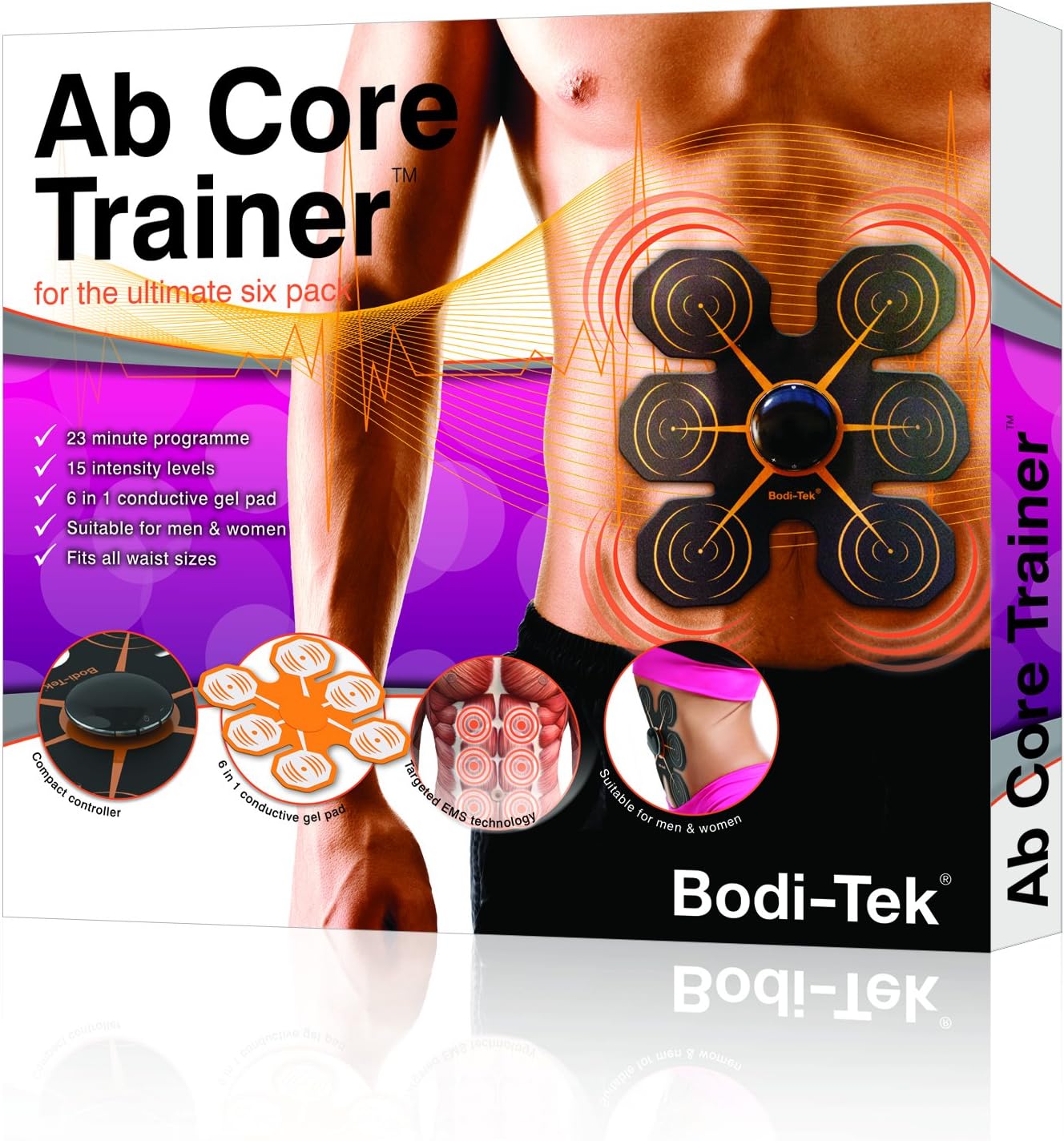 Amazon Com Bodi Tek Ab Core Trainer Six Pad Ems Stomach Muscle Toner Sports Outdoors
