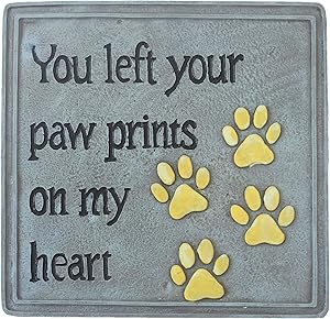 Qingbei Rina Aflowa Pet Memorial Stepping Stone with Paw Print Outdoor Resin Garden Stone Dog Loss Sympathy Gift Remembrance Plaque