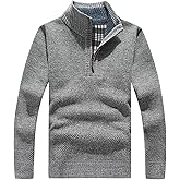 Les umes Mens Half Zip Jumper Plaid Fleece Lined Turtleneck Knit Sweater Long Sleeve Warm Stand Collar Pullover