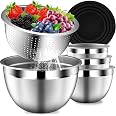 Mixing Bowls with Lids Set, Stainless Steel Mixing Bowl with Colander | Home and Kitchen Essential incl. Strainer 3 Qt with M