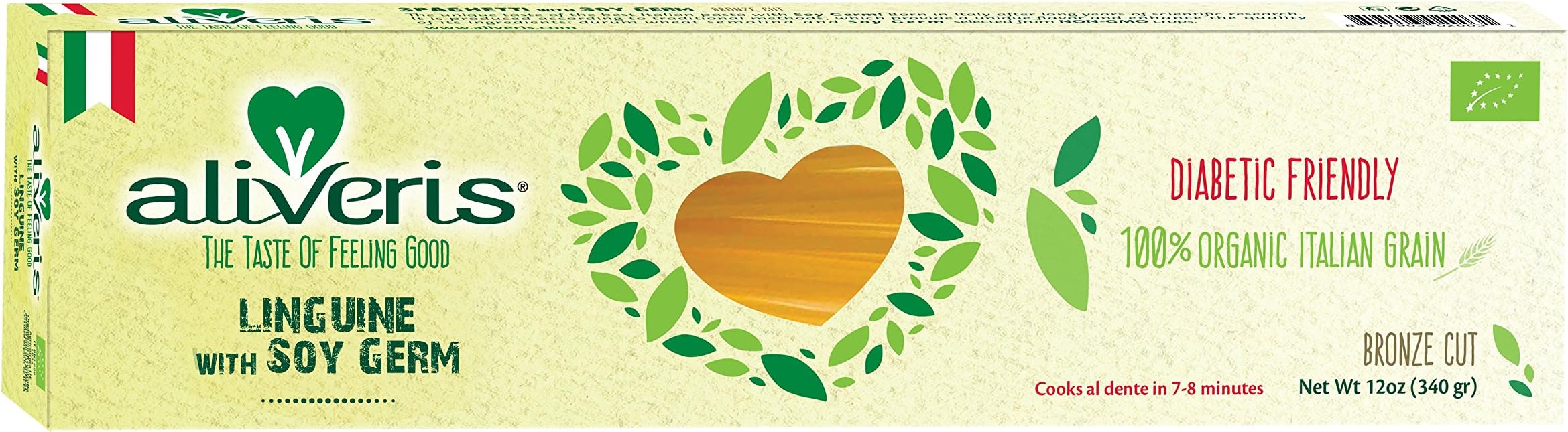 Aliveris Diabetic Friendly Pasta with Soy Germ – Linguine – USDA Organic – NON GMO- Vegan – Bronze Cut - Made in Italy - 12 Ounce (Pack of 12)