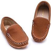 LONSOEN Kids Slip-On Loafers, Synthetic Suede Moccasin Driving Shoes, Non-Slip Rubber Outsole Lightweight Casual/Dress Boat Shoes for Boys & Girls
