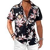 Comdecevis Men's Hawaiian Floral Shirts Short Sleeve Button Down Tropical Summer Beach Shirts
