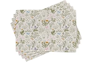 Ambesonne Floral Place Mats Set of 4, Vintage Garden Plants Herbs Flowers Botanical Classic Design Art, Washable Fabric Placemats for Dining Table, Standard Size, Reseda Green Beige