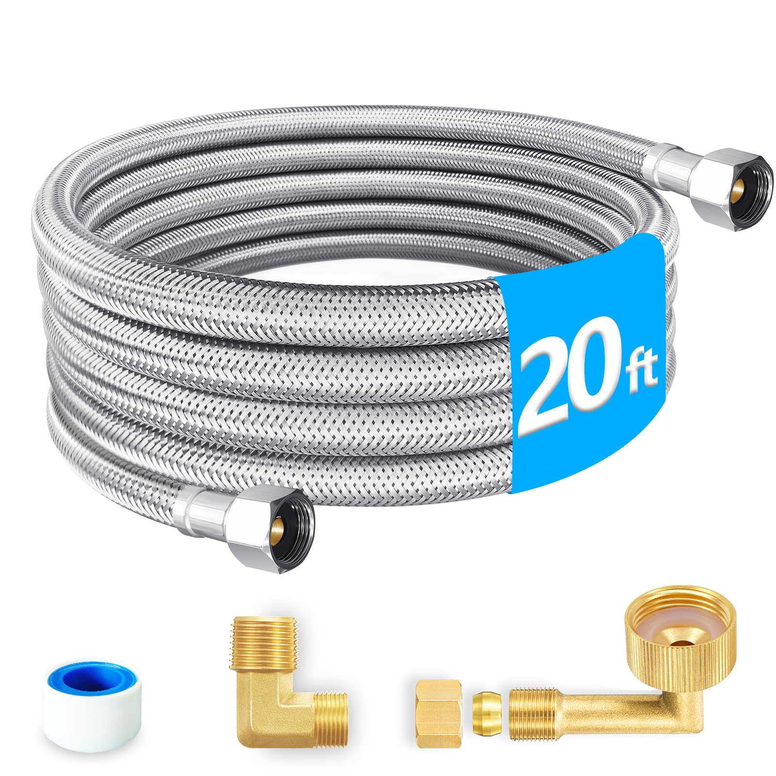 Dishwasher Installation Kit - 20 FT Premium Stainless Steel Braided Dishwasher Hose kit,Food Grade PEX Inner Tube Dishwasher Water Supply Line with 3/8