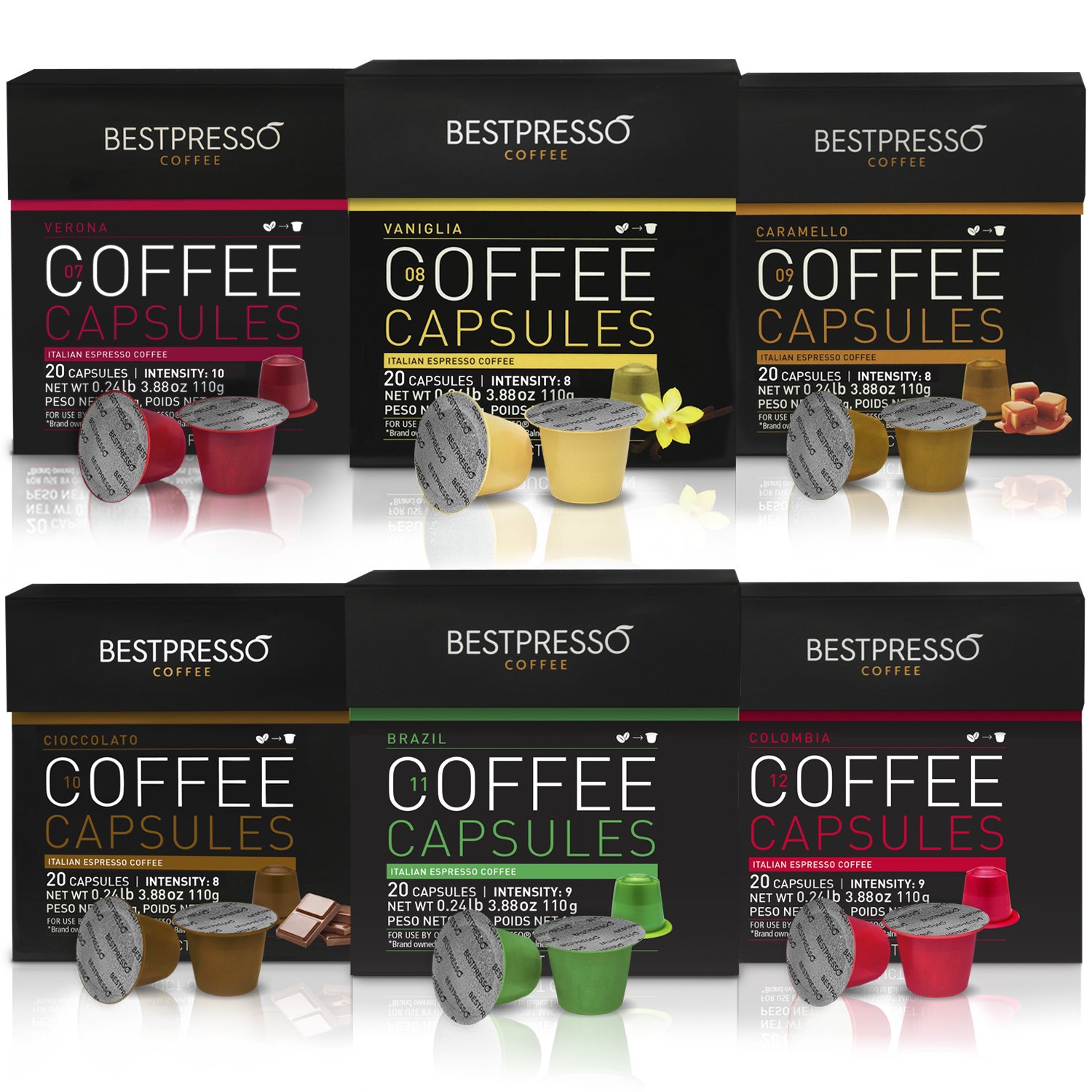 Nespresso Compatible Gourmet Coffee Capsules120 Pod Variety Pack mix