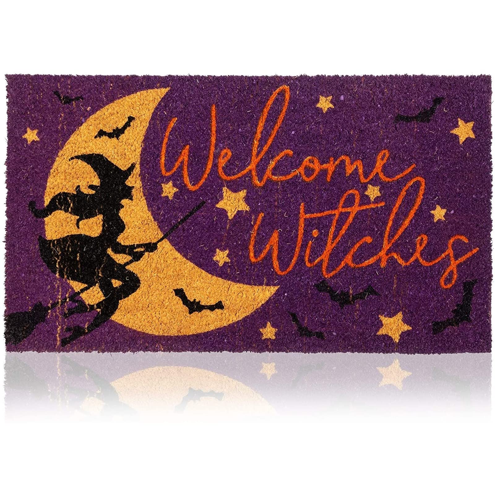 Photo 1 of Juvale Witch Outdoor Rugs Coir Doormat - 30 x 17 in, Purple, Modern - Coir Witch Doormat for Entryway - Mystical & Goth Welcome Rug