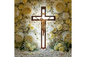 MoSavris Crucifix Wall Cross with Jesus with LED Light Handmade Wood Cross Wall Decor 13 Inch Catholic Wooden Cross for Faith