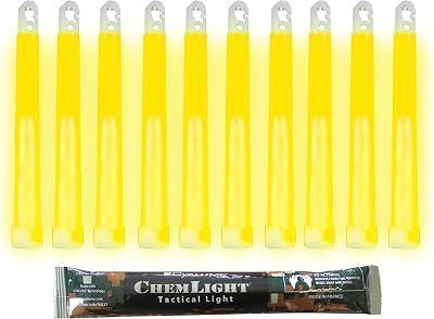 Cyalume ChemLight Military 12Hr Yellow 6" Light Sticks - 10 Pack