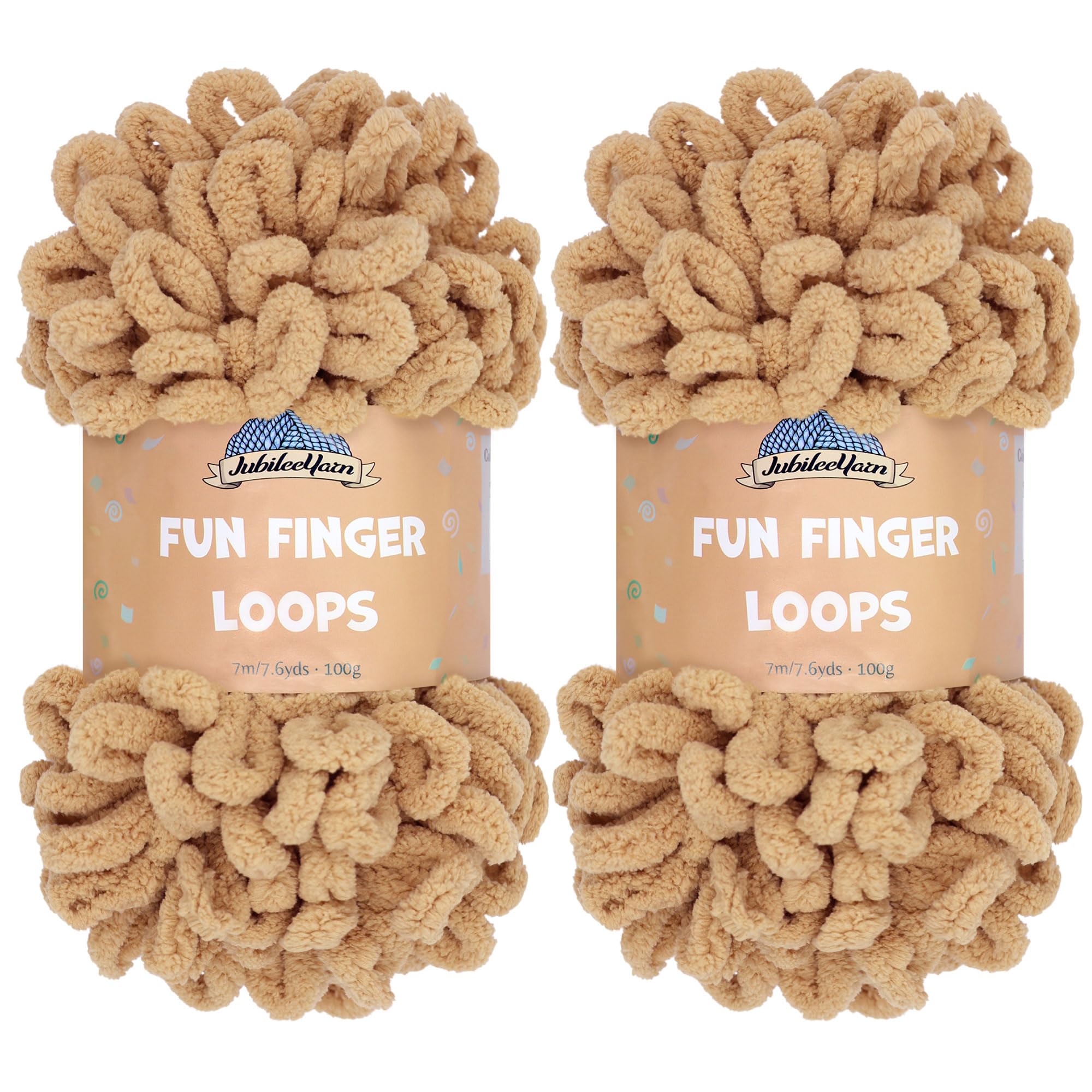 JubileeYarn Fun Finger Loops Yarn - Polyester Jumbo Weight Loop Yarn - 100g/Skein - Sand - 2 Skeins