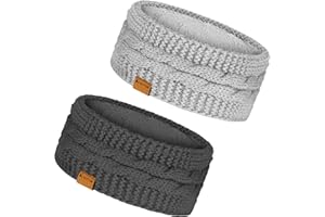 KUTTOR 2 Pack Fuzzy Fleece Winter Headband Fleece Lined Ear Warmer Knit Thick Warm Headwraps Cable Ear Muffs for Women