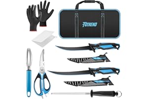 FOTREND Fillet Knife Kit Combo, Fishing Knives and Honing Rod, Ultra-Sharp G4116 German Stainless Steel, Non-Slip Handle, Durable Storage Bag, Fishing Gifts for Men