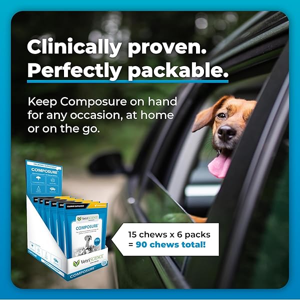 VETRISCIENCE COMPOSURE CLINICALLY PROVEN CALMING CHEWS, CHICKEN, SIX 15-CHEW PACKS