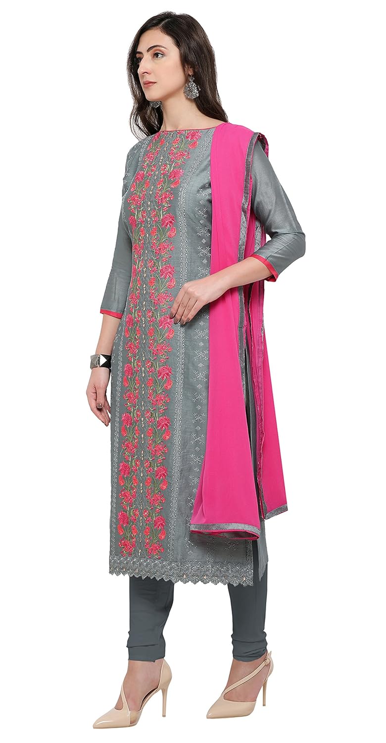 rajnandini women's heavy chanderi unstitched dress material (charcoal_free size)