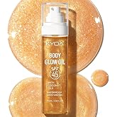 KYDA Travel Size Sunscreen, SPF 45 Body Glow Oil with Sequin Mica, Lightweight Moisturizing Coconuts Sunscreen SPF Glow Oil, Sun-kissed Shimmer Body Lotion, Water Resistant, 3.38 fl oz, AMBER