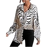SHENHE Women's Animal Print Button Down Shirt Long Sleeve Dressy Casual Tunic Top Blouse