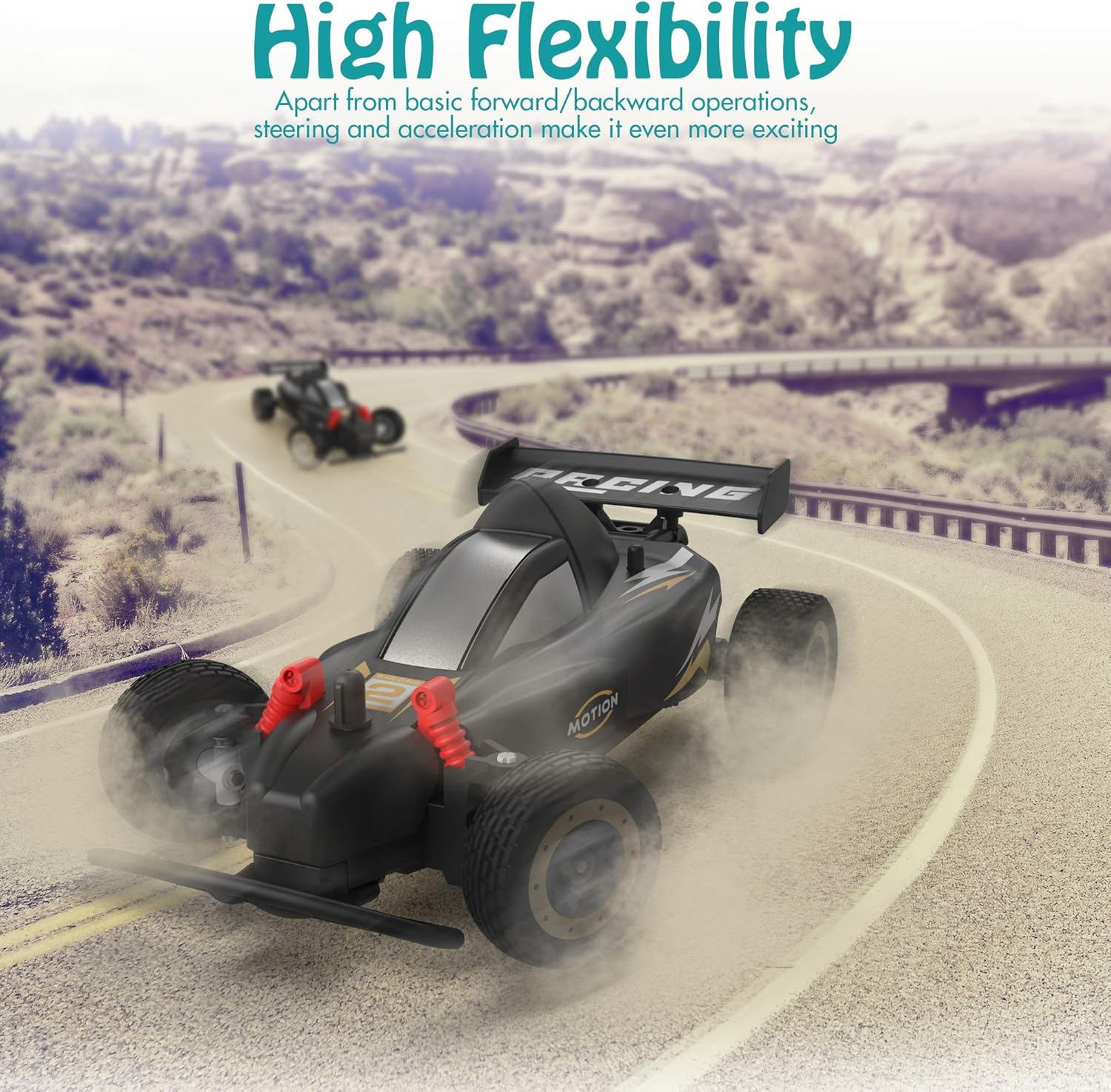 RC Racing Car, 4WD 2.4Ghz Remote Control Car, 10-15KM/H High Speed, Variable Speed, 1:20 Scale, 4 Batteries, Toys Cars for Boys and Girls, Black: Toys & Games