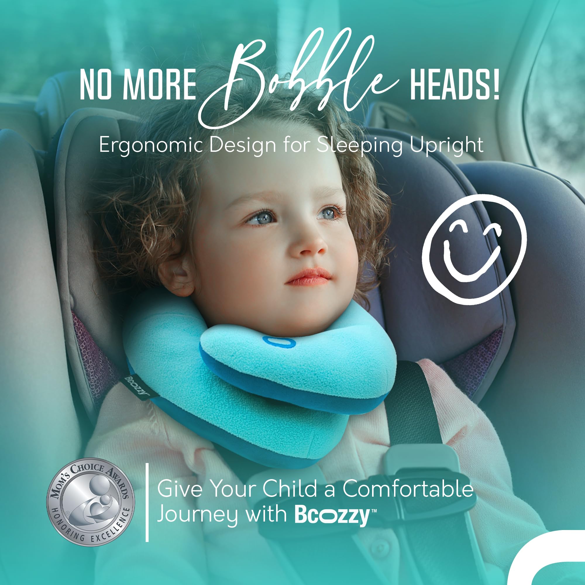 BCOZZY Kids Travel Neck Pillow (3-7 Y/O)- Patented Soft Toddler Pillow for Head & Chin Support in Car Seat, Airplane, and Road Trip Sleeping. Adjustable Size. Fully Washable. Carry Bag. Small, Gray