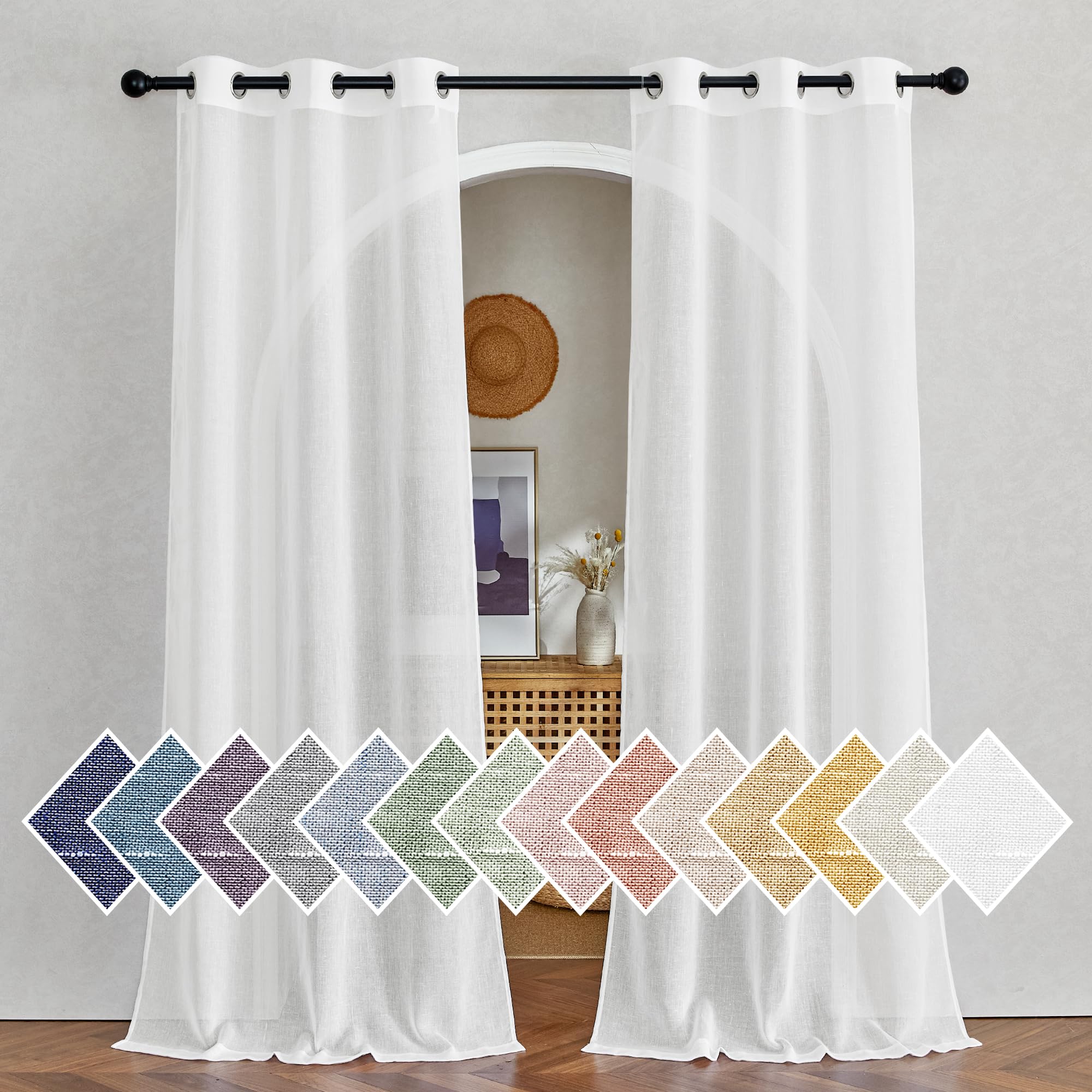 Photo 1 of NICETOWN White Linen Sheer 90 inch Curtains for Living Room, Grommet Semi Sheer Window Treatment Linen Blend Privacy with Light Filtering Drapes for Farmhouse/Cottage, W36 x L90, 2 Panels