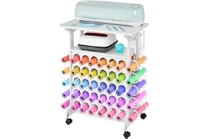 iVyne Vinyl Storage Cart 40 Vinyl Roll Holders for Cricut Organization and Storage Compatible with All Cricut Machines, Compact Craft Cart with Wheels & Tool Holders for Craft Rooms - White