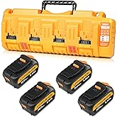TOMAPEX Upgraded 4Pack 20v Max Battery with USB Replacement for Dewalt 5.0Ah Battery with DCB104 Battery Charger Station