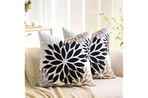 Decorative Floral Throw Pillow Covers Brown Flower Decorative Pillow Covers 18x18 Set of 2 Accent Pillowcase Farmhouse Cushio