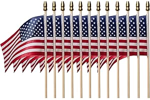 RUSHMORE ROSE USA Small American Flags on Stick, 4x6 Inches 12-Pack USA Flag, Hand Held American Flags on Sticks, Mini Bulk American Flags for Outside, School Classroom, Parades, Sports, 4th of July & More