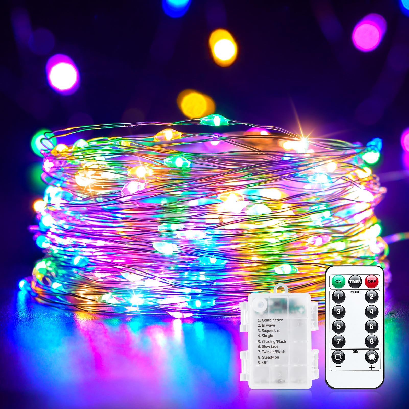 Photo 1 of 33Ft 100 LED Outdoor String Lights, Fairy Lights Battery Operated with Remote, Waterproof Twinkle Lights for Bedroom Dorm Tapestry Backyard Garden Party Indoor Easter Decoration, Pink + Multicolor