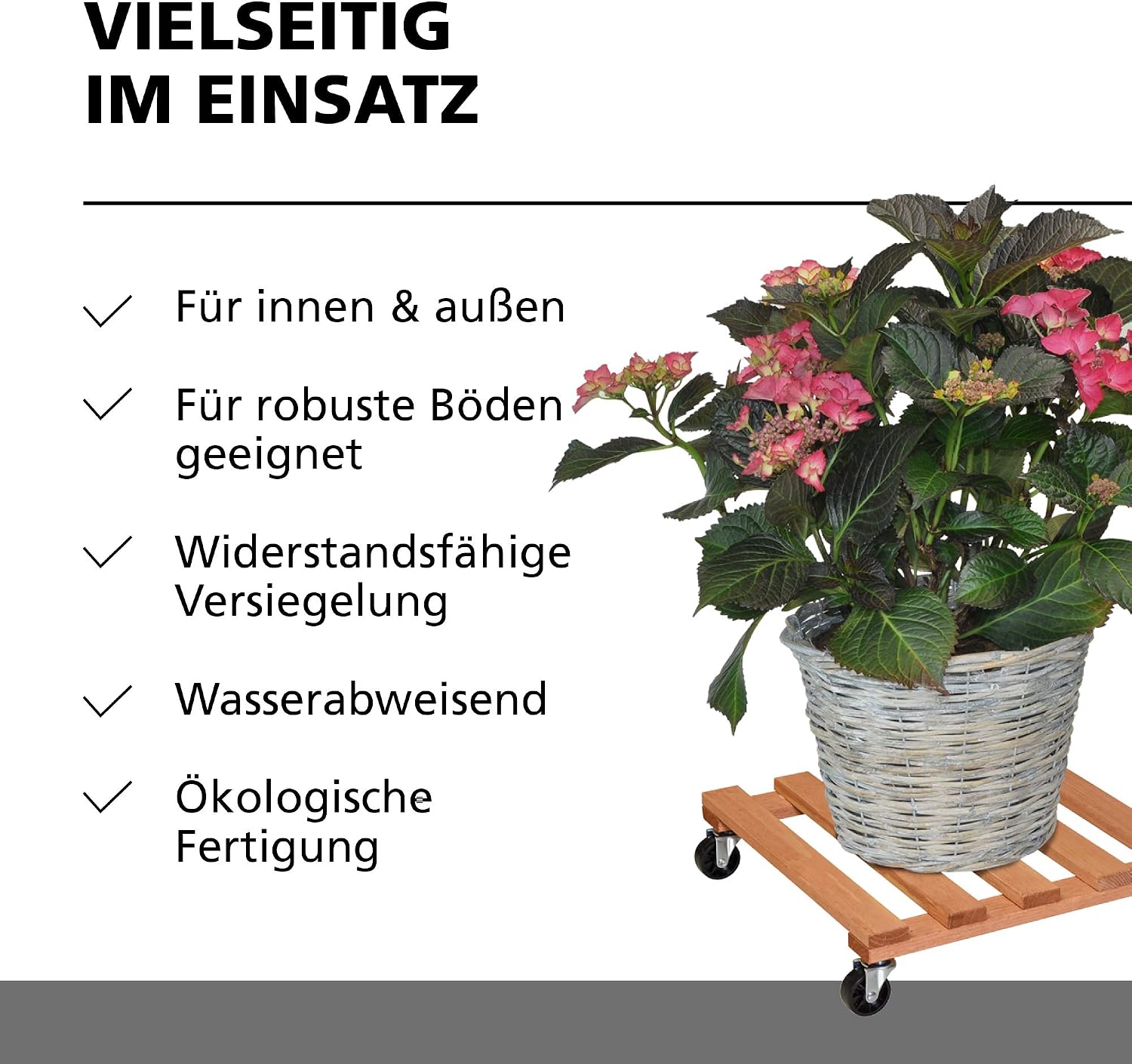 WAGNER Plant trolley PALETTI 38 x 38 x 9,5 cm I For indoor + outdoor use I Plant container trolley made of FSC®-certificated solid wood - Image 4