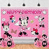 Pink Mouse Birthday Decorations,Cartoon Mouse Backdrops for Party Decorations Supplies,Cartoon Happy Birthday Banner Backdrop for Party Supplies (5x3ft)
