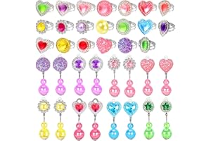 BEKALERZ Kids Jewelry Set for Girls, Princess Toys Little Girls Dress Up Jewelry,Pretend Play Jewel Adjustable Kids Rings Toddler Clip On Earrings,3 4 5 6 7 8 Year Old Girl Gifts for Easter Birthday Christmas