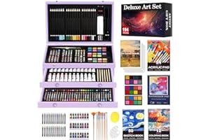 COOL BANK 194 Piece Deluxe Art Set, Painting Drawing Art Supplies with 4 Drawing Pads, Acrylic Paints, Crayons, Colored Pencils Set in Wooden Case, Art Kit Gift Box for Kids, Teens, Adults, Artists, Beginners