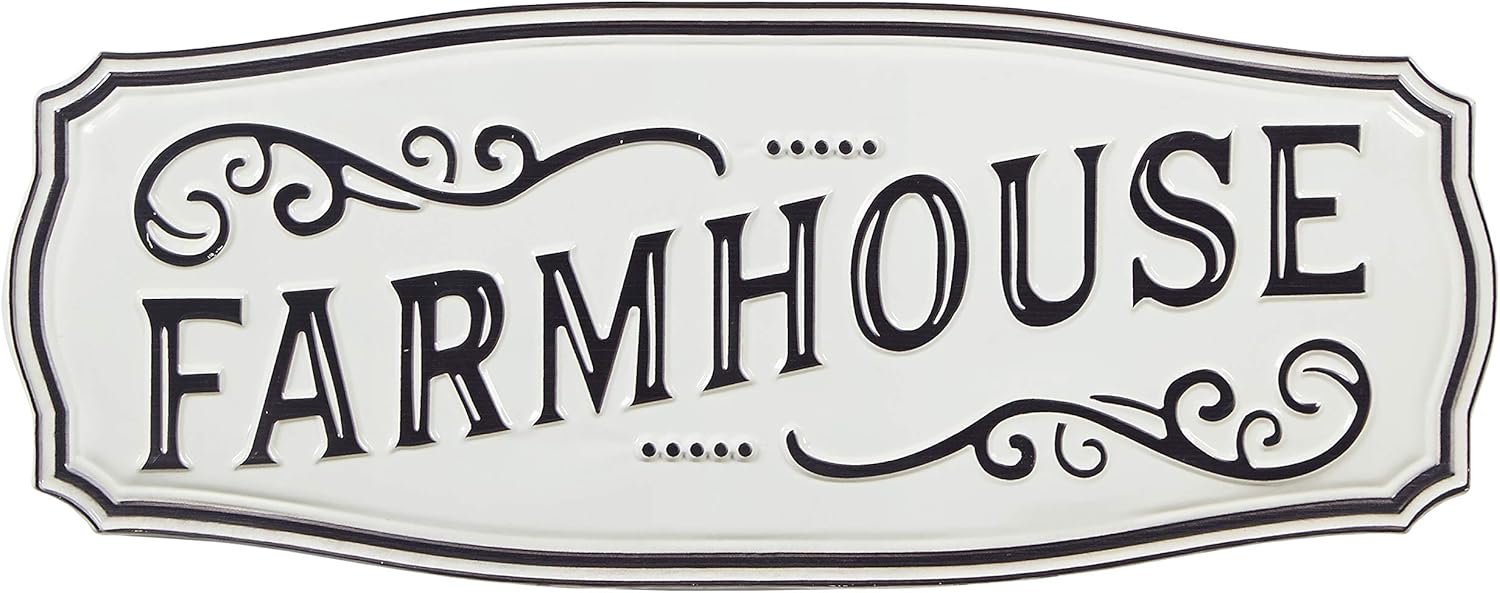 Amazon Brand – Stone & Beam Vintage Farmhouse Decorative Sign, 28"W x 11"H, White and Black