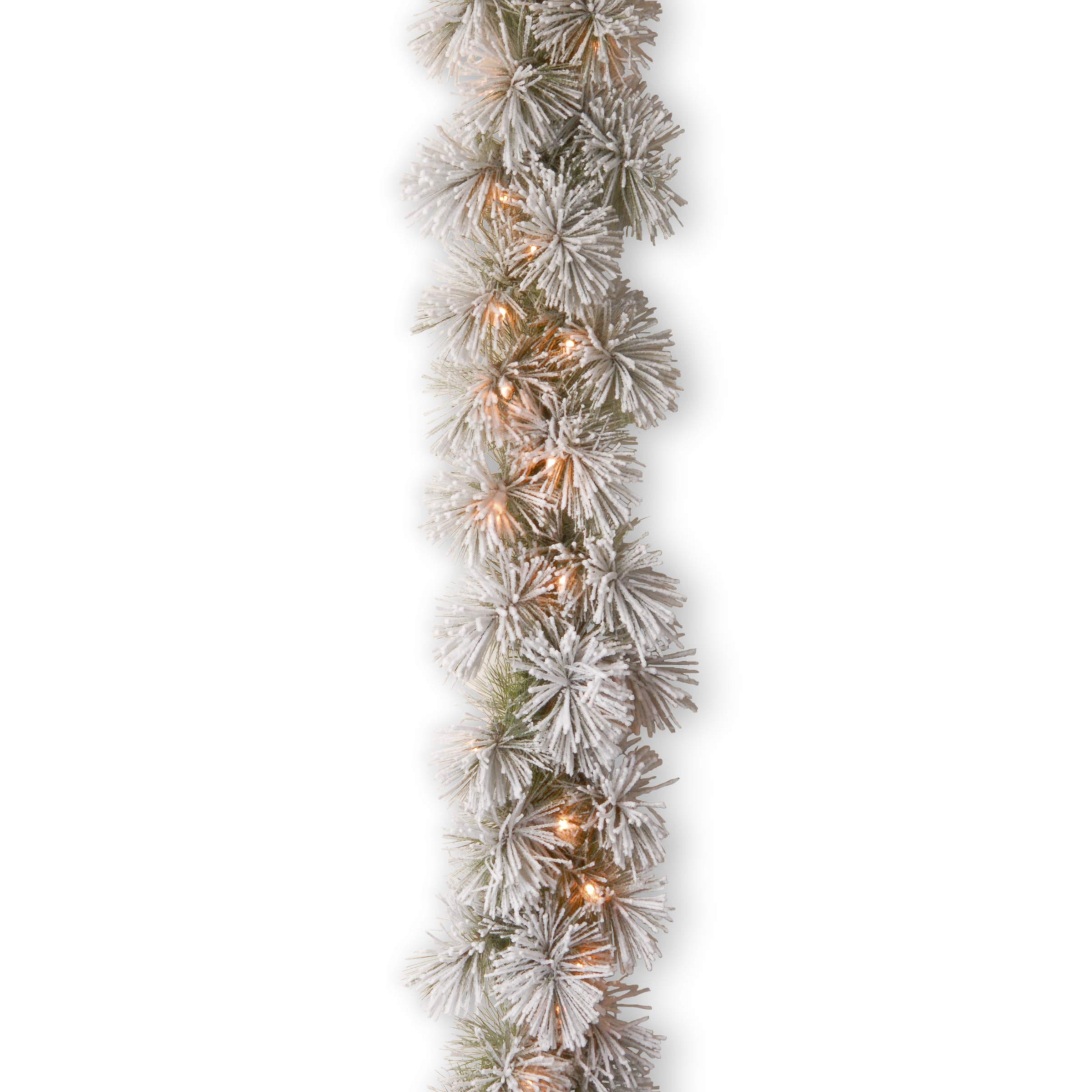 National Tree 9 Foot by 12 Inch Snowy Bristle Pine Garland with 70 Clear Lights (SNP1-307-9B-1)