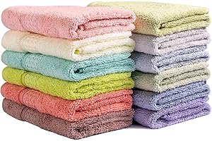 Chiicol Washcloths for Body and Face - Absorbent Bath Towels Bulk Set, 100% Cotton Hotel Towels for Bathroom . Durable,Soft Wash Rag (Multicolor, Pack of 12)