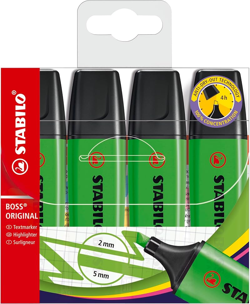 STABILO BOSS ORIGINAL Highlighter Pack of 4 Green