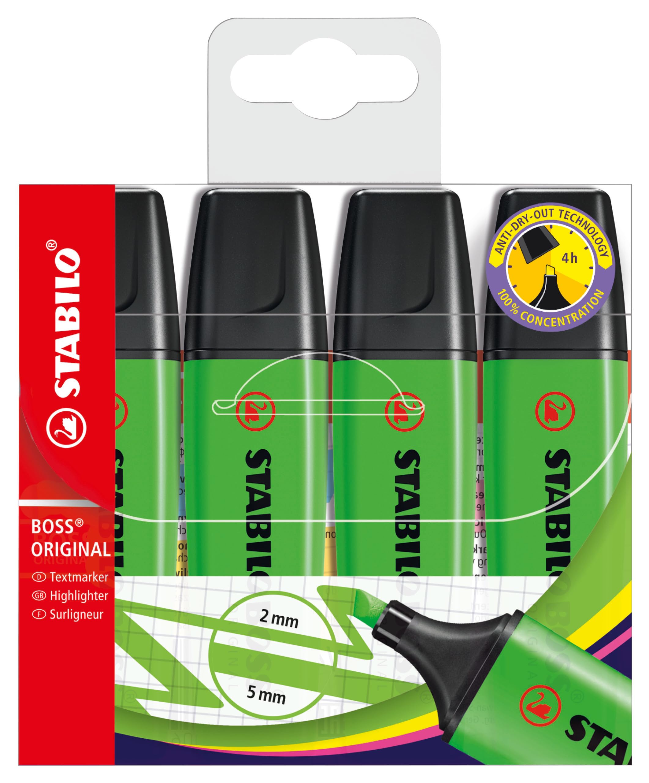 STABILO BOSS ORIGINAL - Highlighter - Pack of 4 - Green