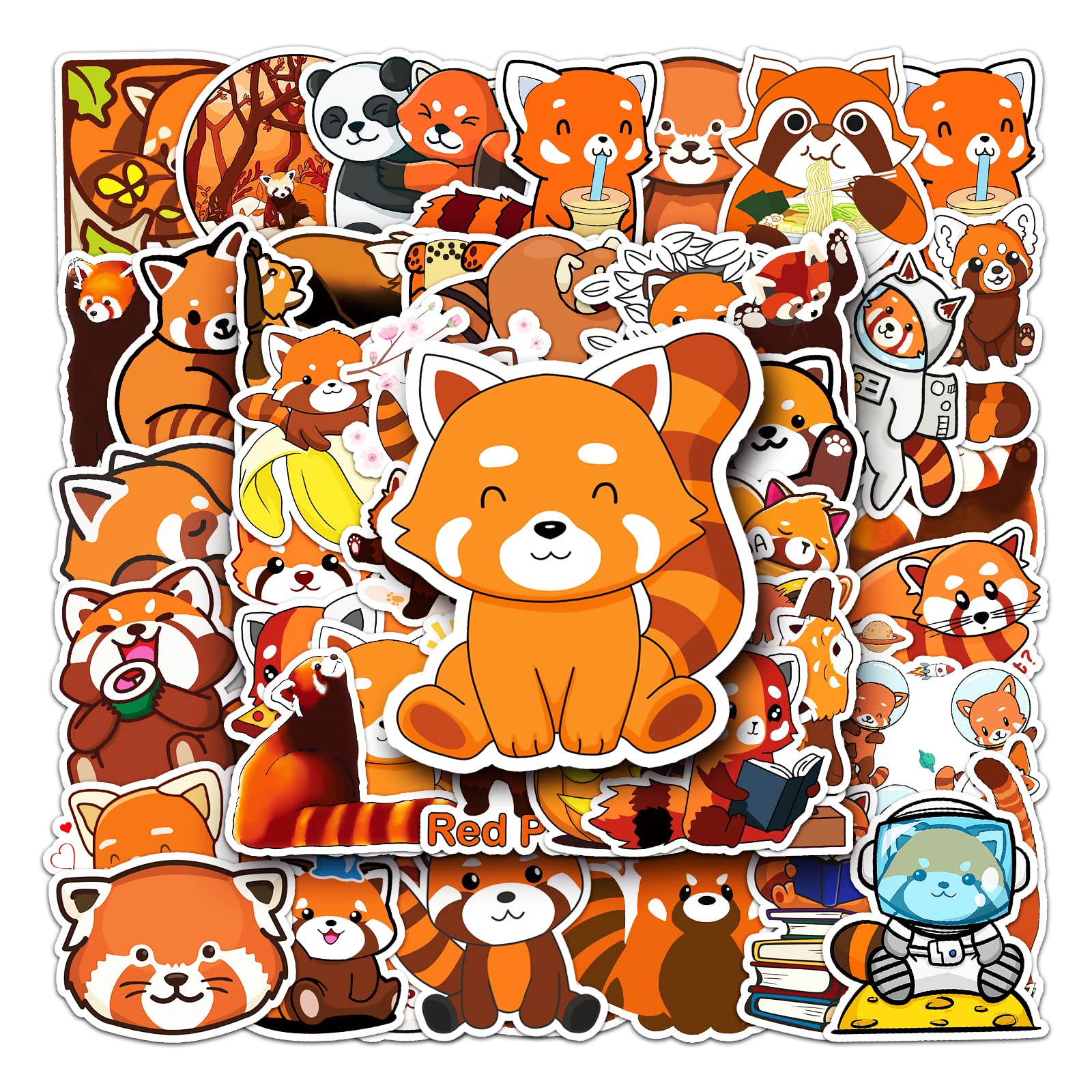 Cute Red Panda Stickers - 50pcs Waterproof Cartoon Panda Stickers for Water Bottle, Laptop, Car, Motorcycle, Bicycle, Skateboard, Scrapbooking, Notebook - Kids, Teens, Adults — image 1