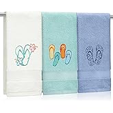 Hahafelt 3 Pack Coastal Hand Towels for Bathroom 100% Cotton Embroidered Beach Bathroom Towels 13.78 x 29.53 Inch Soft Absorbent (Flip Flops)