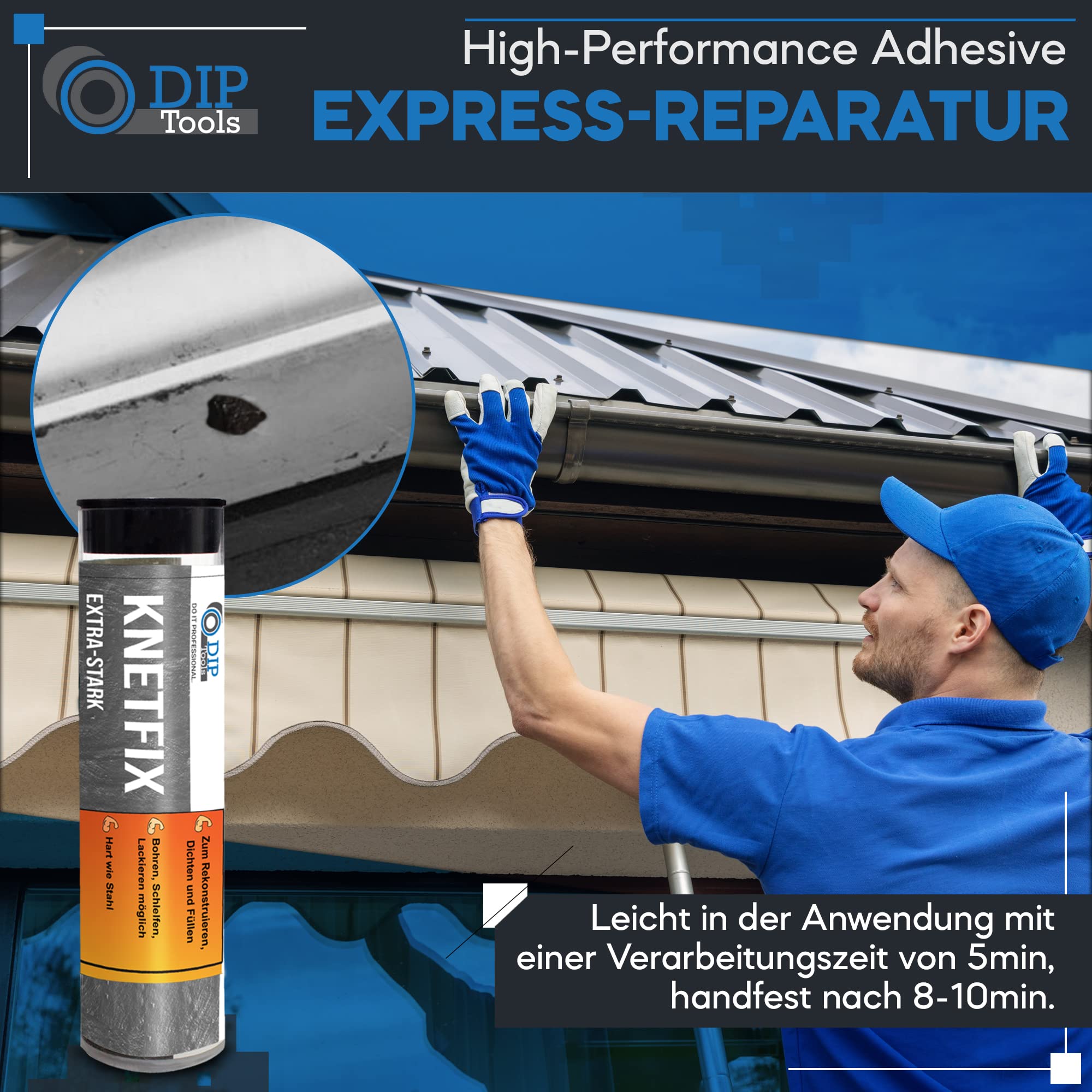 DIP-Tools Wasserdichte 2k Epoxidharz Knete - Epoxidharz mit Härter - 2 Komponenten Kleber - 2k Kleber - Powerknete, Reparaturknete (1x56g) 2