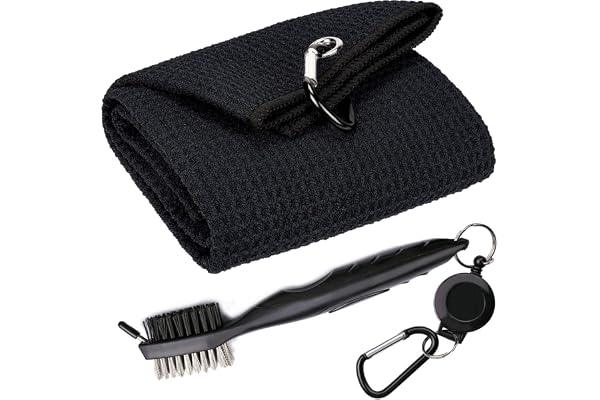 Golf Towels, Microfiber Waffle Pattern Tri-fold Golf Towel - Brush Tool Kit with Club Groove Cleaner