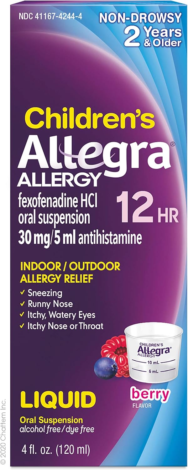 Allegra Children's 12 Hour Allergy Relief Berry, 4 Ounce Bottle, Long-Lasting Fast-Acting Allergy Relief for Children Ages 2 and Up, Liquid Antihistamine: Health & Personal Care