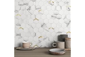 VAOVI Peel and Stick Backsplash Tile,Backsplash Tile for Kitchen Peel and Stick Wall Panels Hexagon Marble Tile(10pcs,White G