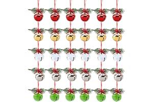 MCPINKY Christmas Bells, 30PCS Craft Bells Jingle Bells with Holly Leaves Berries for Gift Wrapping Christmas Tree Decor