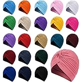 Syhood 22 Pieces Stretch Turbans Chemo Head Wrap Cancer Head Beanie Twisted Turban Cap Cover Hats for Women