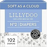 LILLYDOO Baby Diapers - Size 2 (9-18 lbs), Half-Monthly Supply (102 Count), Leak Protection, Skin-Friendly, Ultrasoft, Perfume- & Chlorine-Free, Hypoallergenic, Dermatologist Tested, Oeko-TEX®