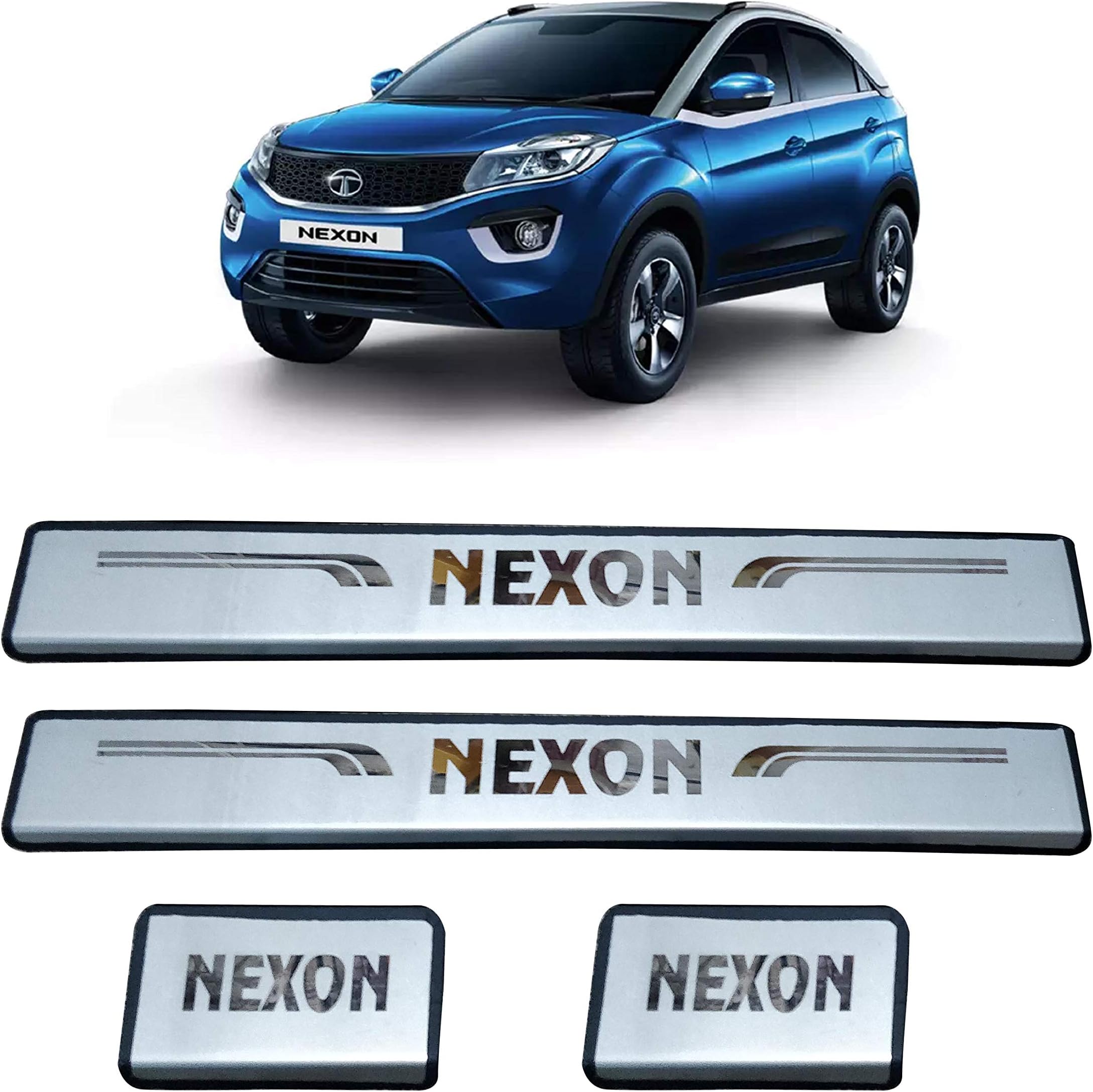 AutoPop Silver Non-led Footstep Door Sill Plate for Tata Nexon (Set of 4)