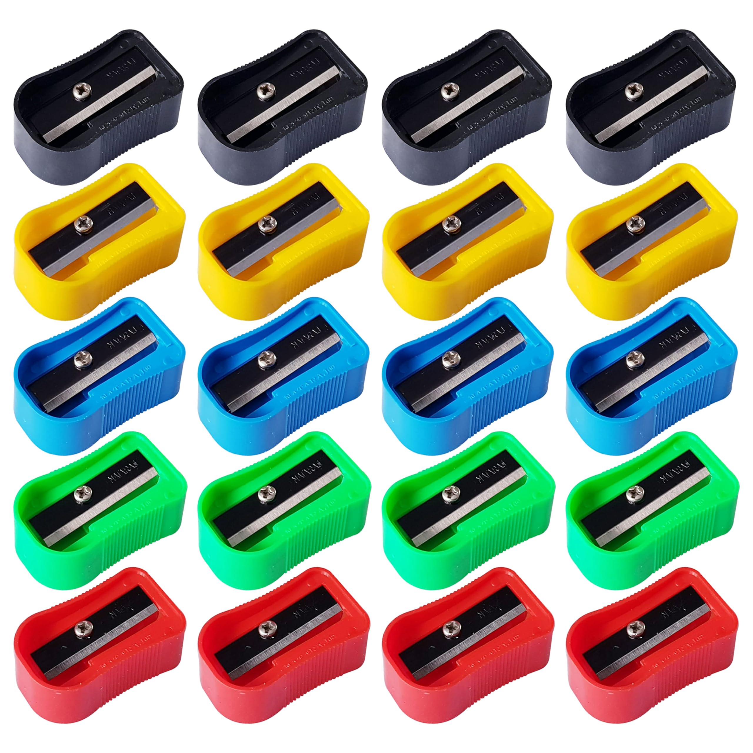 Long Point Pencil Sharpeners, Multicoloured, Pack of 20, Single Hole Sharpeners, Ideal for School Home Office Everyday Use, iZOFAX Black Ball Pen